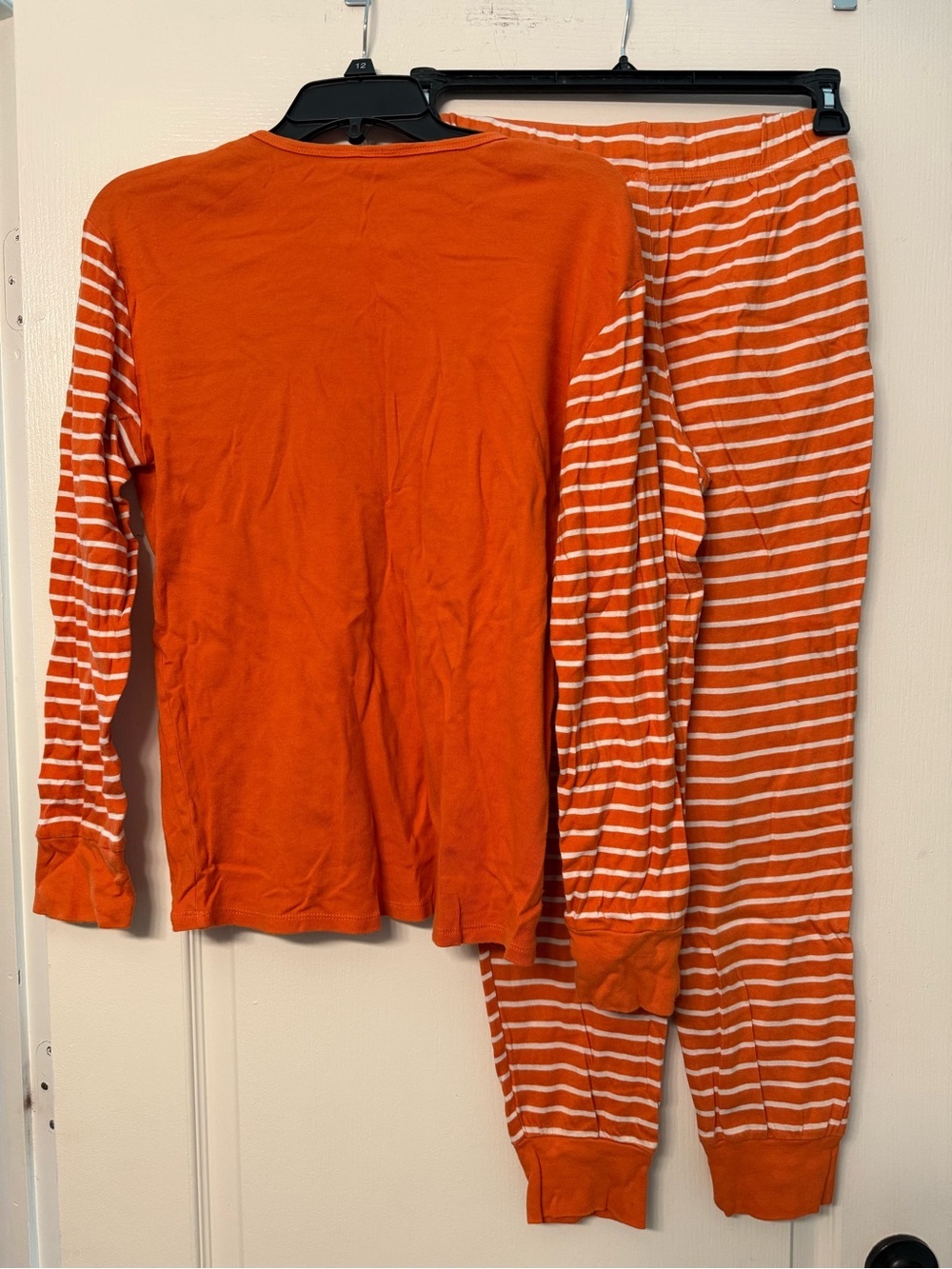 Halloween Pumpkin Face Pajama Set Women’s Small 100% Cotton Orange Striped - Picture 2 of 3